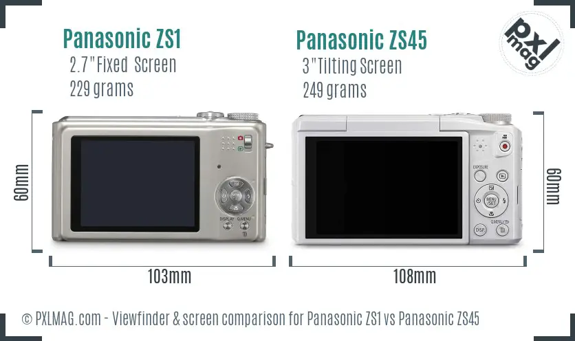 Panasonic ZS1 vs Panasonic ZS45 Screen and Viewfinder comparison