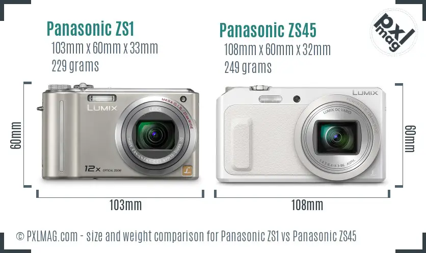 Panasonic ZS1 vs Panasonic ZS45 size comparison