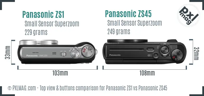 Panasonic ZS1 vs Panasonic ZS45 top view buttons comparison