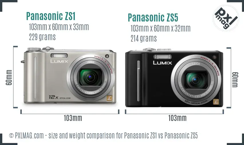 Panasonic ZS1 vs Panasonic ZS5 size comparison