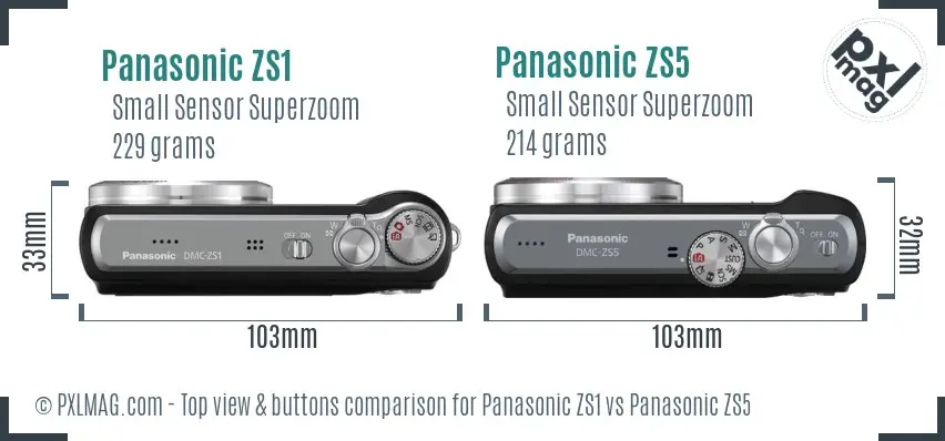 Panasonic ZS1 vs Panasonic ZS5 top view buttons comparison