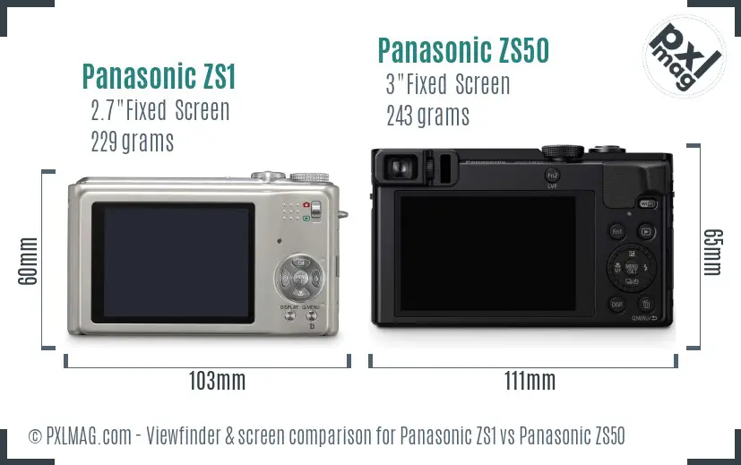 Panasonic ZS1 vs Panasonic ZS50 Screen and Viewfinder comparison