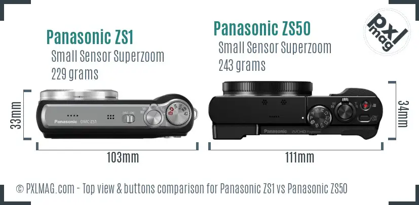 Panasonic ZS1 vs Panasonic ZS50 top view buttons comparison