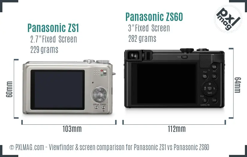 Panasonic ZS1 vs Panasonic ZS60 Screen and Viewfinder comparison