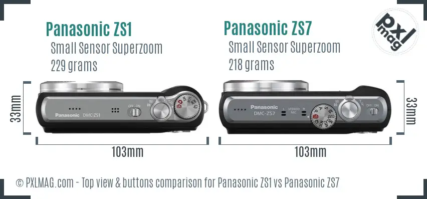Panasonic ZS1 vs Panasonic ZS7 top view buttons comparison