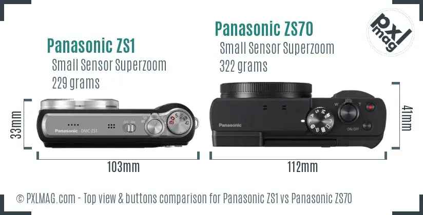 Panasonic ZS1 vs Panasonic ZS70 top view buttons comparison