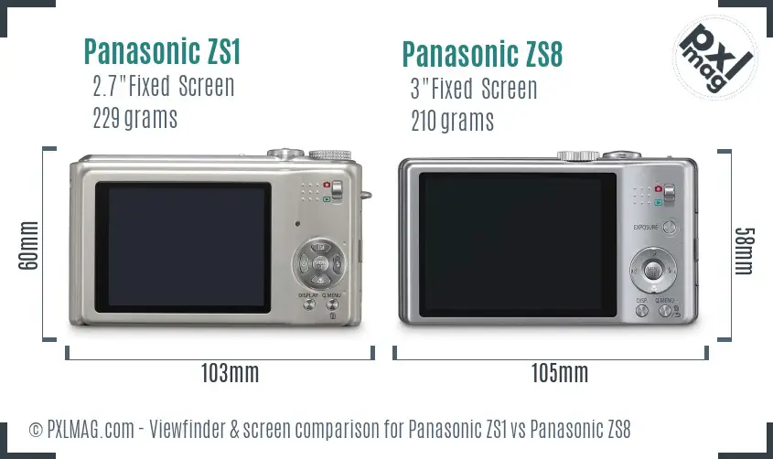 Panasonic ZS1 vs Panasonic ZS8 Screen and Viewfinder comparison