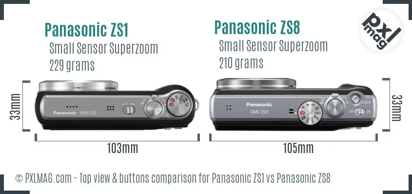 Panasonic ZS1 vs Panasonic ZS8 top view buttons comparison