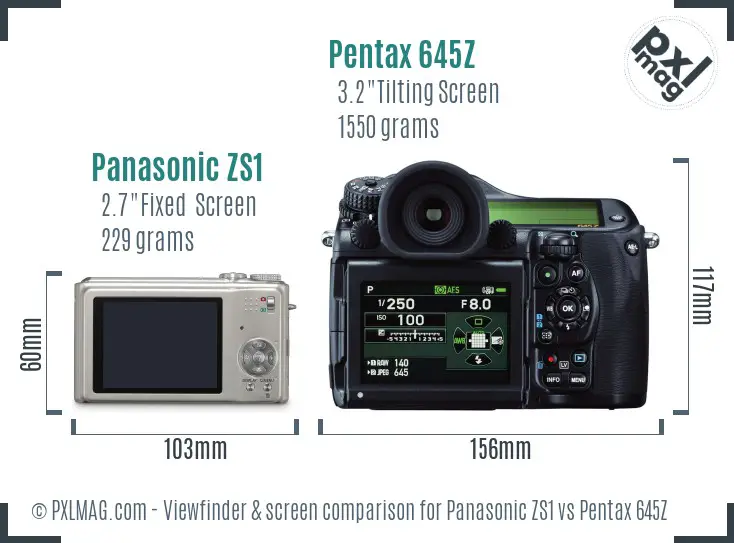 Panasonic ZS1 vs Pentax 645Z Screen and Viewfinder comparison
