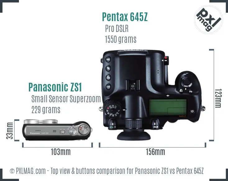 Panasonic ZS1 vs Pentax 645Z top view buttons comparison