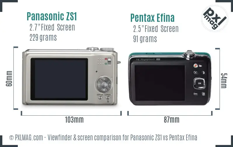 Panasonic ZS1 vs Pentax Efina Screen and Viewfinder comparison