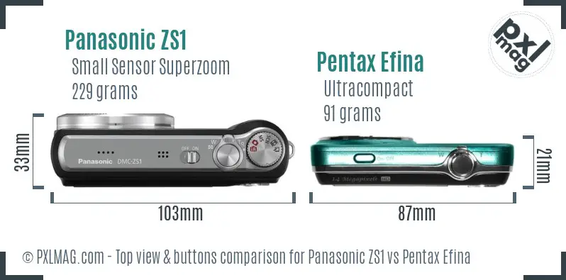 Panasonic ZS1 vs Pentax Efina top view buttons comparison