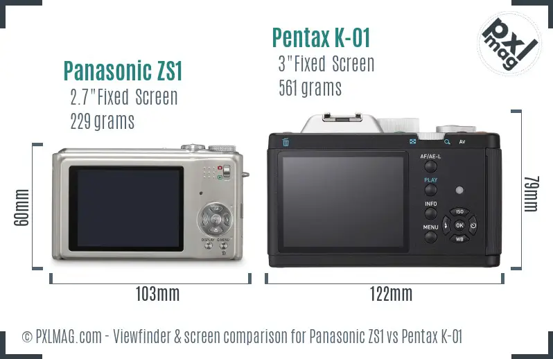 Panasonic ZS1 vs Pentax K-01 Screen and Viewfinder comparison