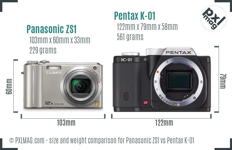 Panasonic ZS1 vs Pentax K-01 size comparison