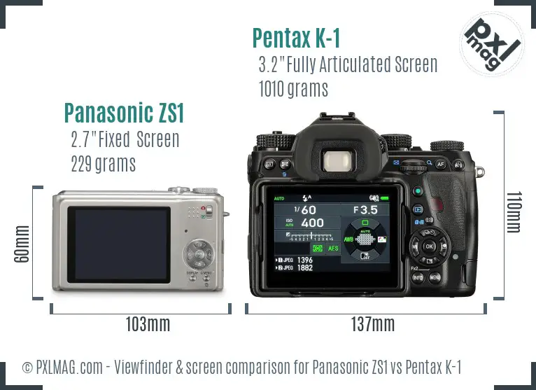 Panasonic ZS1 vs Pentax K-1 Screen and Viewfinder comparison