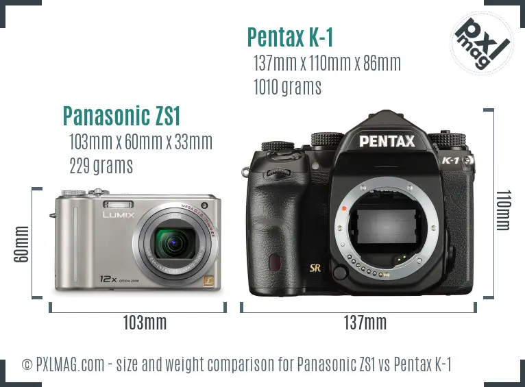 Panasonic ZS1 vs Pentax K-1 size comparison