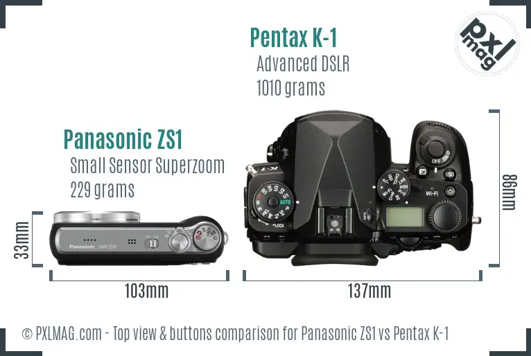 Panasonic ZS1 vs Pentax K-1 top view buttons comparison