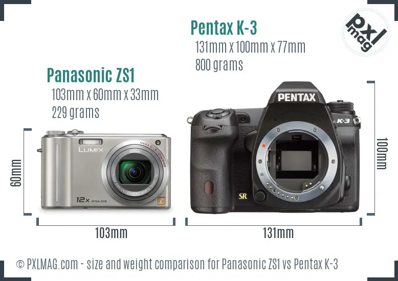 Panasonic ZS1 vs Pentax K-3 size comparison