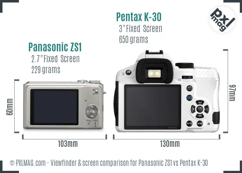 Panasonic ZS1 vs Pentax K-30 Screen and Viewfinder comparison