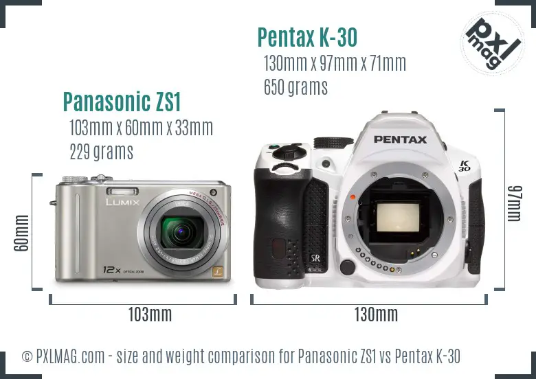 Panasonic ZS1 vs Pentax K-30 size comparison