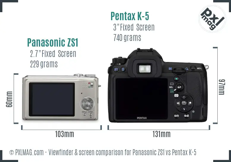 Panasonic ZS1 vs Pentax K-5 Screen and Viewfinder comparison