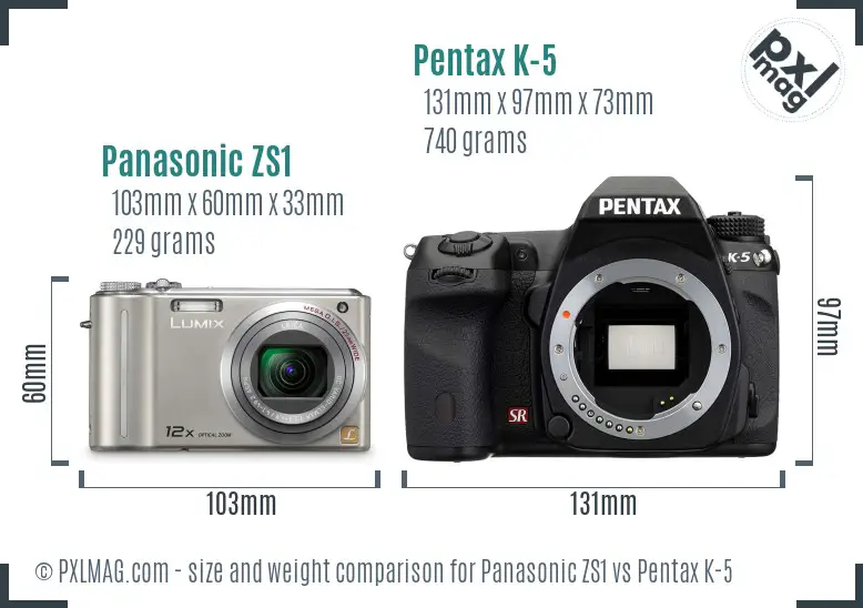 Panasonic ZS1 vs Pentax K-5 size comparison
