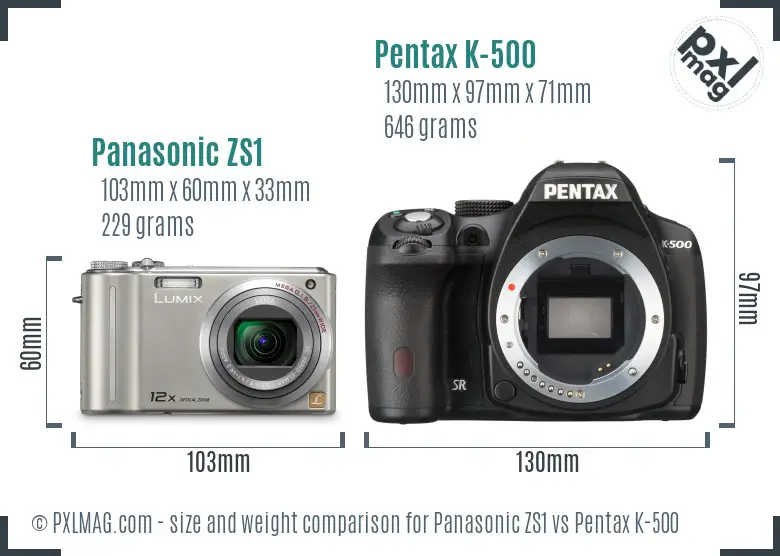Panasonic ZS1 vs Pentax K-500 size comparison