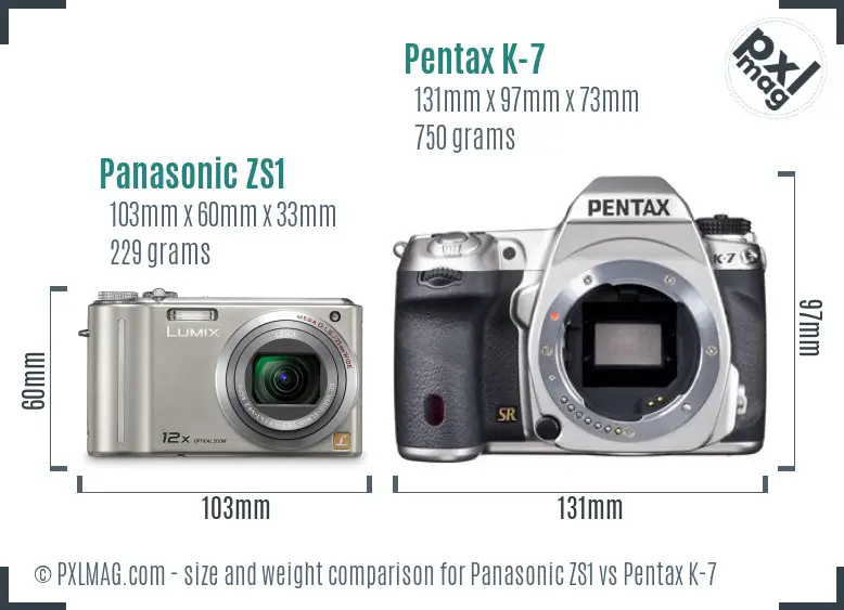 Panasonic ZS1 vs Pentax K-7 size comparison