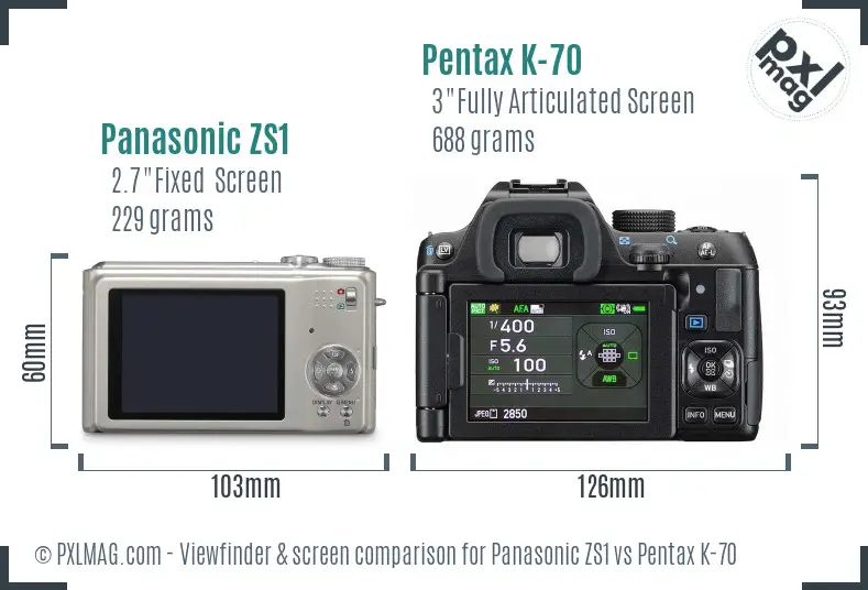 Panasonic ZS1 vs Pentax K-70 Screen and Viewfinder comparison