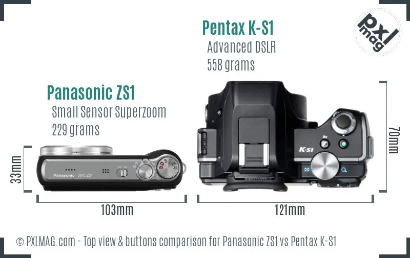 Panasonic ZS1 vs Pentax K-S1 top view buttons comparison