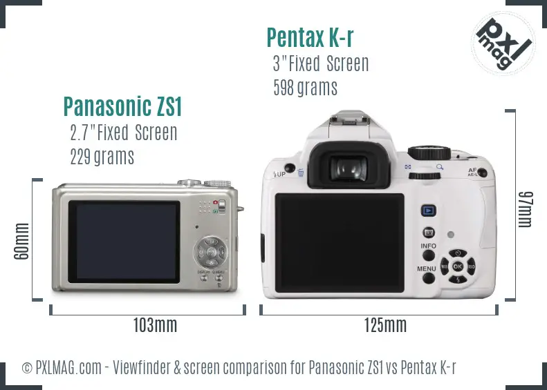 Panasonic ZS1 vs Pentax K-r Screen and Viewfinder comparison