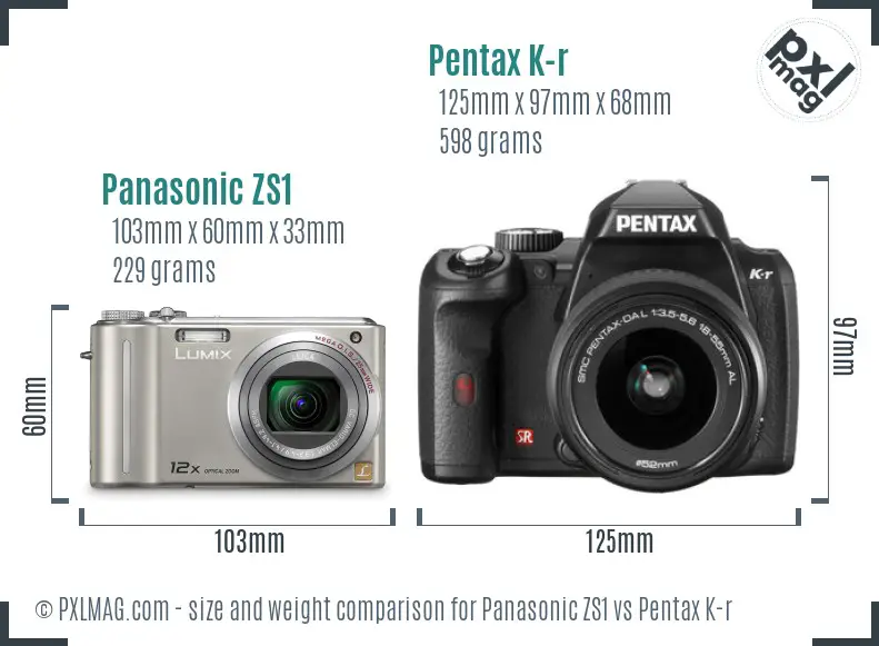 Panasonic ZS1 vs Pentax K-r size comparison