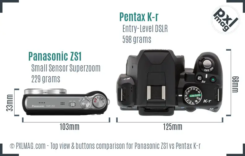 Panasonic ZS1 vs Pentax K-r top view buttons comparison