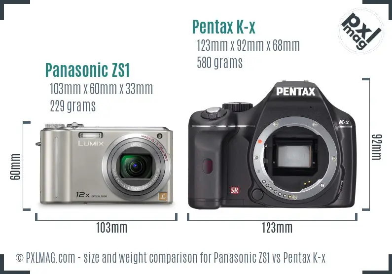 Panasonic ZS1 vs Pentax K-x size comparison