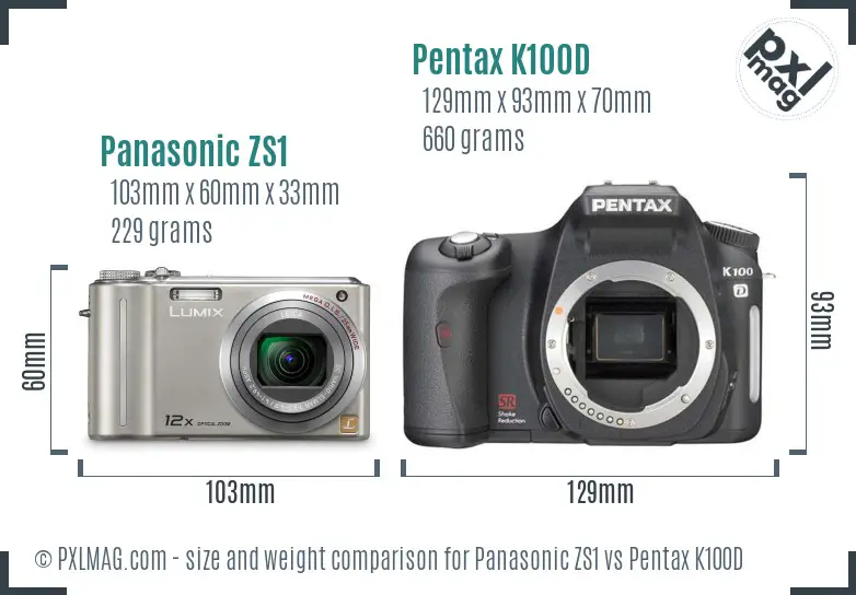 Panasonic ZS1 vs Pentax K100D size comparison