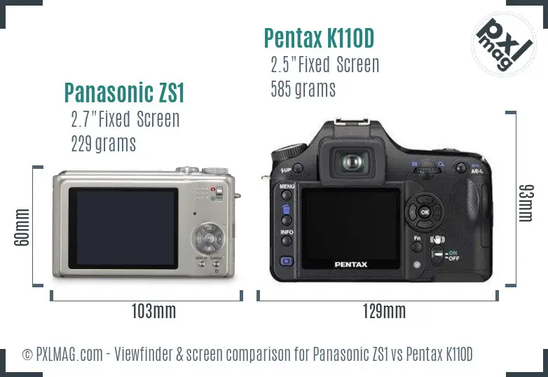 Panasonic ZS1 vs Pentax K110D Screen and Viewfinder comparison