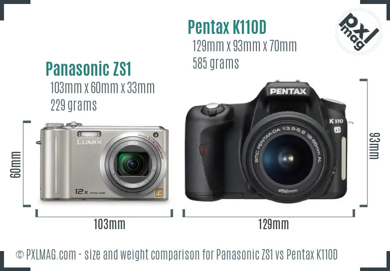 Panasonic ZS1 vs Pentax K110D size comparison