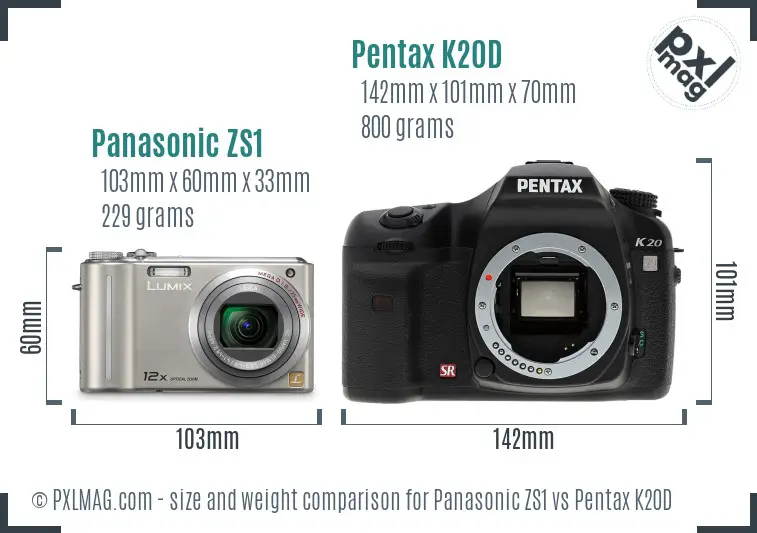 Panasonic ZS1 vs Pentax K20D size comparison