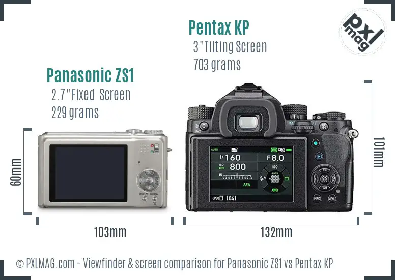 Panasonic ZS1 vs Pentax KP Screen and Viewfinder comparison
