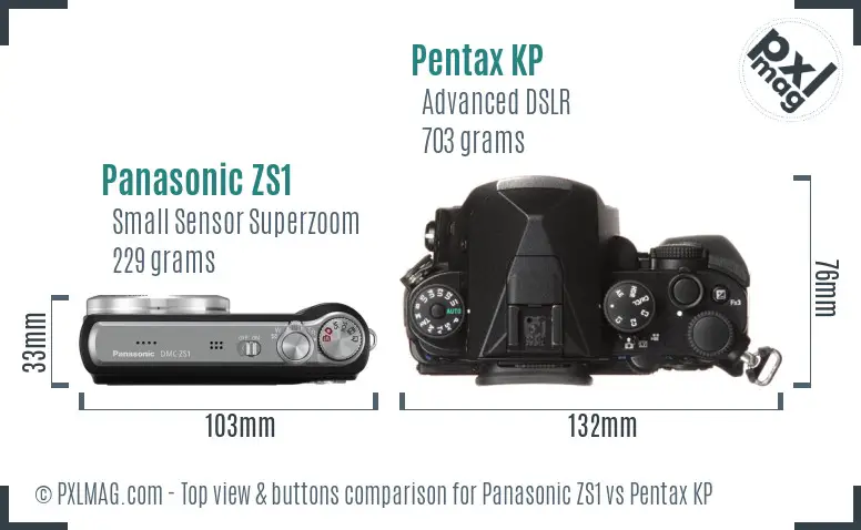 Panasonic ZS1 vs Pentax KP top view buttons comparison