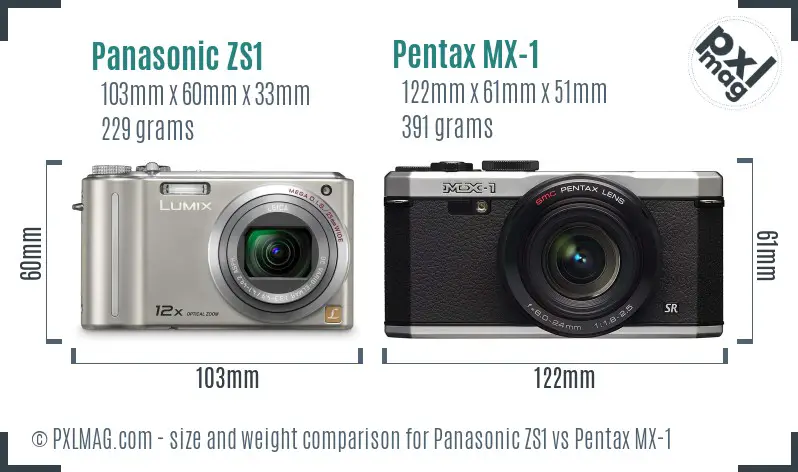 Panasonic ZS1 vs Pentax MX-1 size comparison