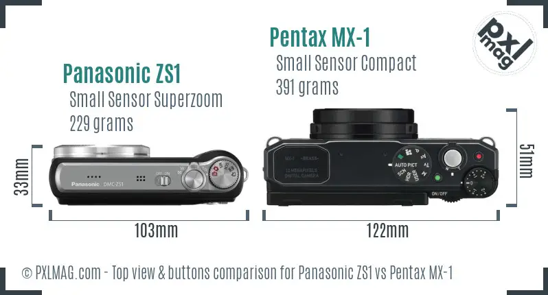 Panasonic ZS1 vs Pentax MX-1 top view buttons comparison