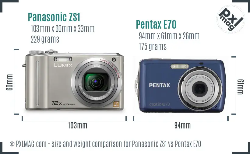 Panasonic ZS1 vs Pentax E70 size comparison