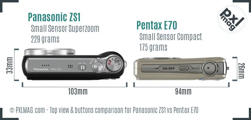 Panasonic ZS1 vs Pentax E70 top view buttons comparison