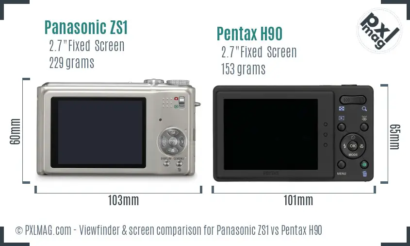 Panasonic ZS1 vs Pentax H90 Screen and Viewfinder comparison