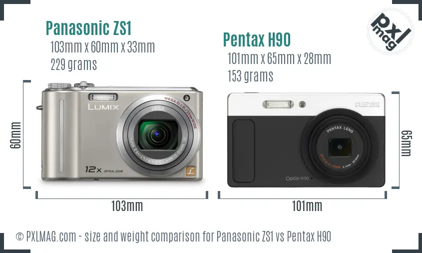 Panasonic ZS1 vs Pentax H90 size comparison