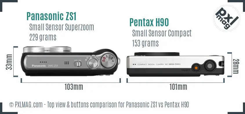 Panasonic ZS1 vs Pentax H90 top view buttons comparison