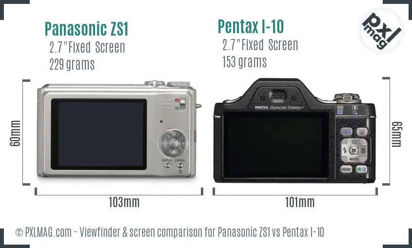 Panasonic ZS1 vs Pentax I-10 Screen and Viewfinder comparison