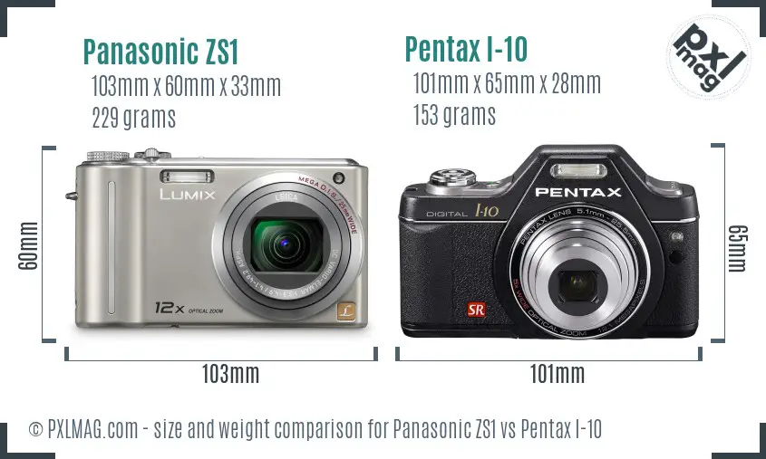 Panasonic ZS1 vs Pentax I-10 size comparison