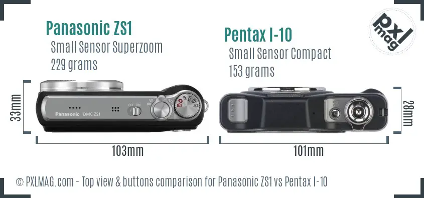 Panasonic ZS1 vs Pentax I-10 top view buttons comparison